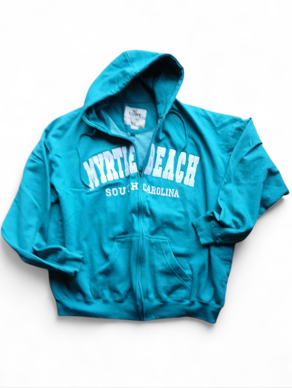 Exist Myrtle Beach Size XL Teal Zip-Up Hoodie with White Lettering
